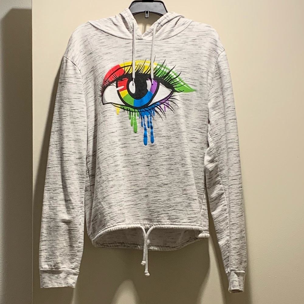 On Fire Grey Hoodie w Rainbow Eye